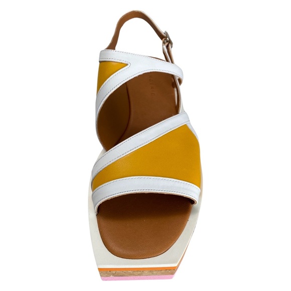 Robert Clergerie Umal Talco Blanc Agneau Soleil Yellow White Sandals 8.5 NWT - Picture 2 of 16